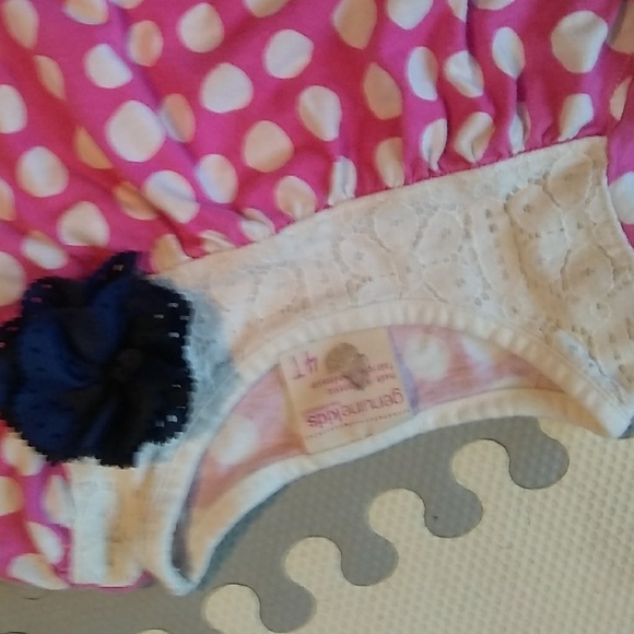 📦🐘🌠 Adorable Girls 4T Pink Dot Navy Flower Top - Picture 2 of 4